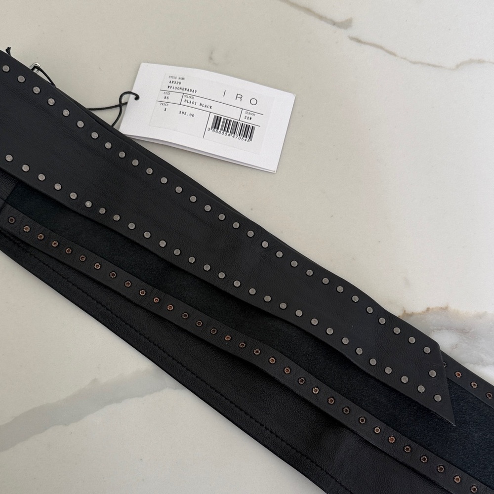 IRO Black Studded Leather Belt Bag Strap - Picture 7 of 8